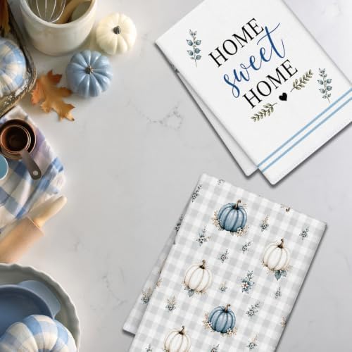 Fall Blue Pumpkin Kitchen Towels 4 PCS, Autumn Hand Towel - Image 5