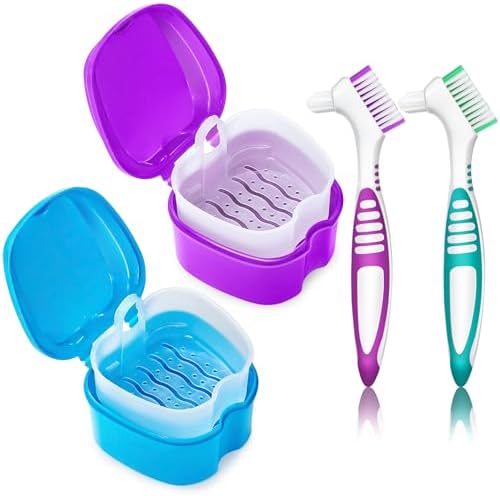 2 Pack Denture Cup Denture Bath Holder Case by EZEELAI