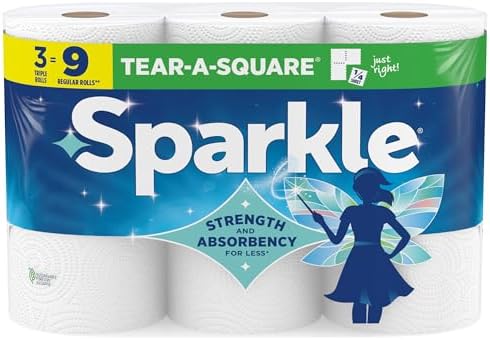 Sparkle Tear-A-Square Kitchen Paper Towels, 3 Triple Paper Towel Rolls by Unknown