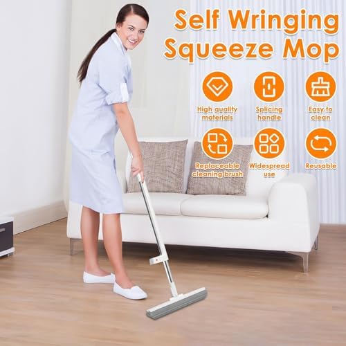 Self-Wringing Sponge Mops for Floor Cleaning, Self-Washing Roller Sponge Mop - Image 4