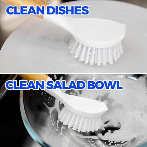 Holikme 3 Pack Dish Brush with Bamboo Handle Cleaning Brush - Image 2