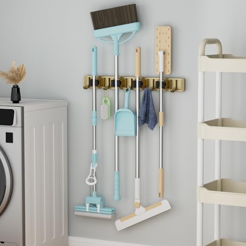 reliahom Broom Holder Wall Mount Mop Hanger Tools organizer 4Racks 5Hooks - Image 5