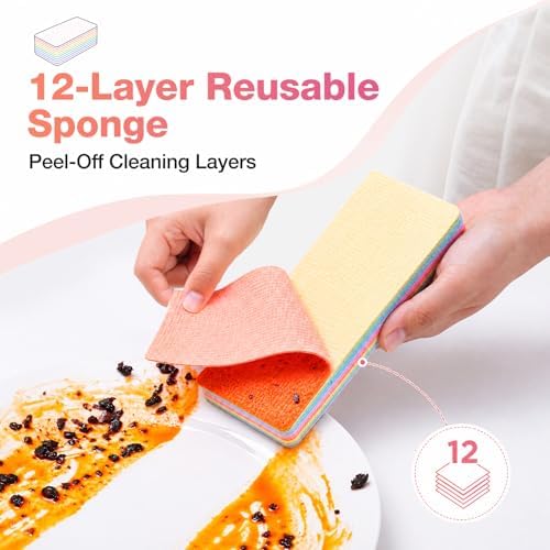 6 Pack Rainbow Spong, 12-Layer Peelable Microfiber Sponge - Image 4