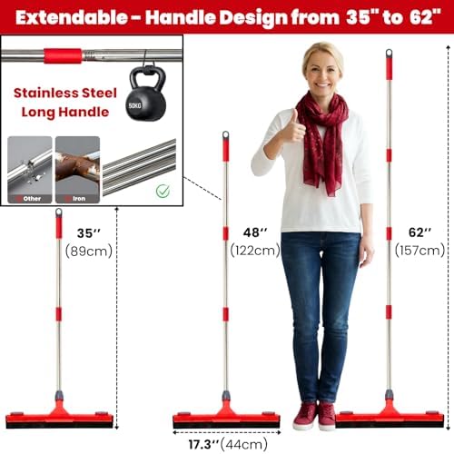 Floor Squeegee with 2 Replaceable Heads and Extendable 62" Long Handle - Image 5