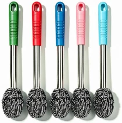 2PCS Steel Scrubber with Handle Stainless Cast Iron Cleaner Brush by RHFJAKA