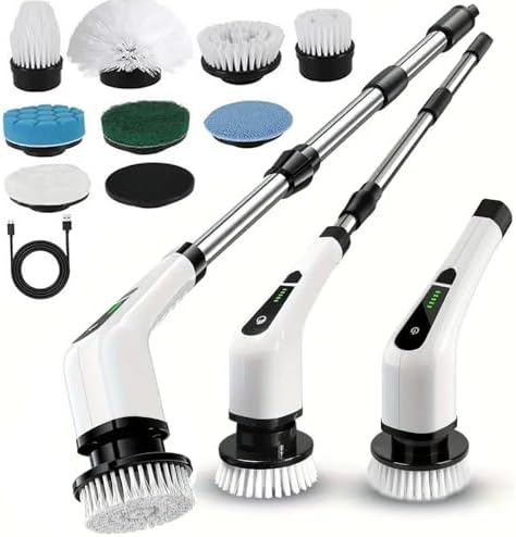 Electric Scrubber, 9 Replaceable Brush Heads, 5 Adjustable Speeds, Cordless by HDView