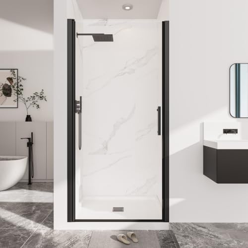Frameless Pivot Shower Door, Matte Black by NGTEENShowerDoor