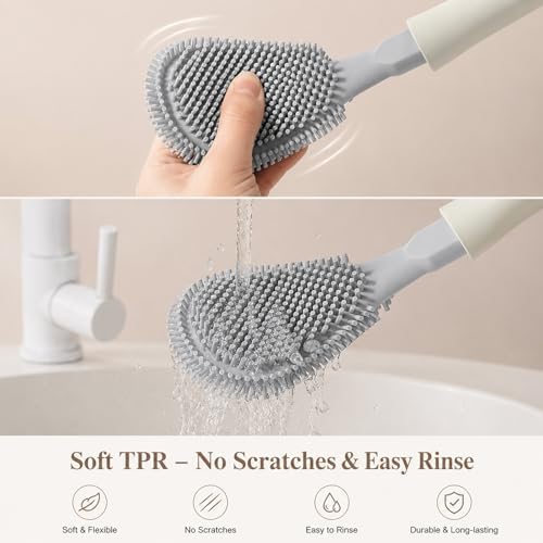 Toilet Brush & Holder Set, Wall-Mounted Auto-Close Lid, Cream White - Image 5