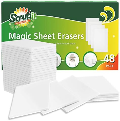SCRUBIT Magic Sponge Eraser Sheets – 48 Pack Disposable Magic Eraser Wipes by SCRUBIT