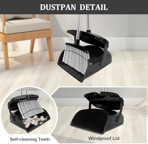 Broom and Dustpan Set, Windproof Standing Dust pan - Image 3
