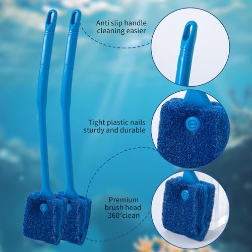 SLSON Aquarium Algae Scraper Double Sided Sponge Brush Cleaner Long Handle Fish - Image 4