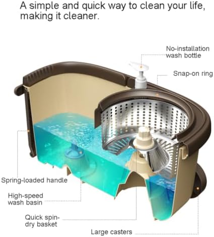 Spin Mop and Bucket, 360° Mop Head, 2 Reusable Microfiber Refills - Image 2