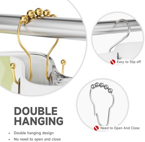 Bathway Shower Curtain Hooks, Shower Curtain Rings Rust Proof Double Hook - Image 3