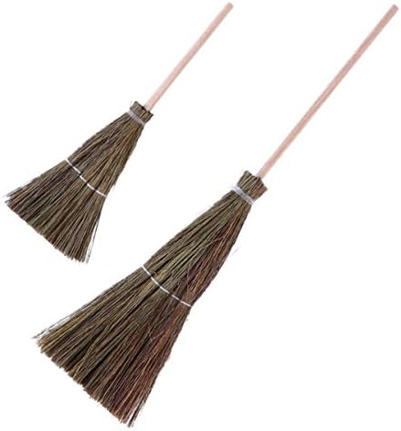 NUOBESTY 2pcs Mini Dollhouse Brooms Wood Straw Broom Craft Decoration Miniature by NUOBESTY