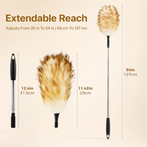 Lambswool Cleaning Duster with Telescopic Stainless Steel Pole, Ergonomic Non - Image 6