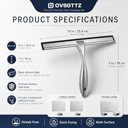 Shower Squeegee for Glass Doors, Stainless Steel Bathroom Squeegee - Image 2