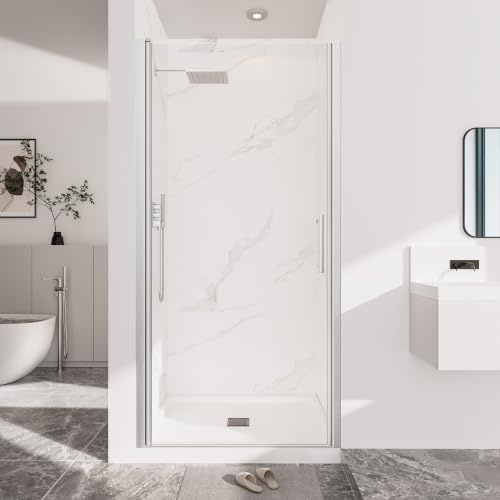 Frameless Pivot Shower Door, Brushed Nickel by NGTEENShowerDoor