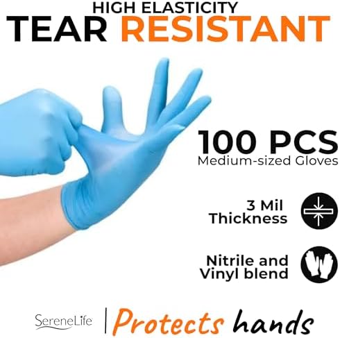 Serenelife 100 count Medium Gloves Nitrile Disposable Latex & Powder Free - Image 2