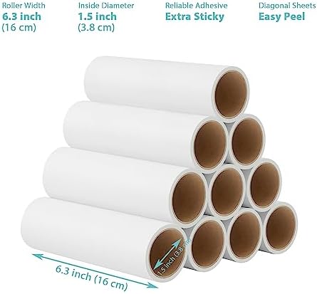 Lint Roller Refills 6.3 inch Great Value 10 Pack Extra Sticky Lint Remover - Image 3