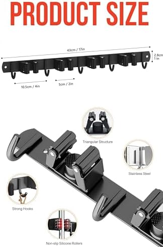 Mop and Broom Holder Wall Mount, Upgraded Broom Hanger Wall Mount, Stainless - Image 5