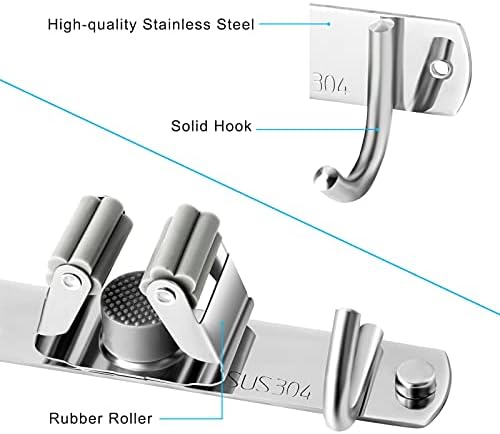 2 Pcs Mop Broom Holder Wall Mounted, Dustpan Holders, Stainless Steel Mop - Image 2