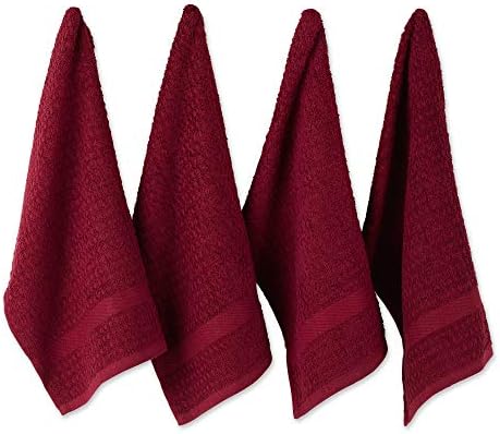 DII Basic Terry Collection Waffle Dishtowel Set, Solid Wine, 4 Piece by DII
