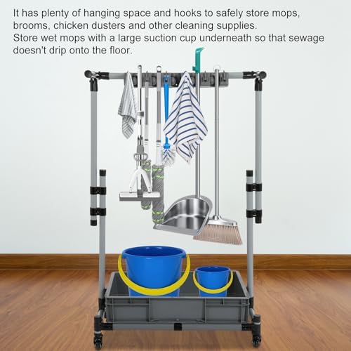 Rolling Cleaning Cart with Mop & Broom Organizer, Movable Floor-Mounted Mop - Image 2