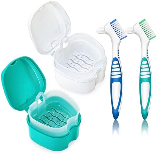 2 Pack Partial Denture Bath Case Retainer Cleaning Case Travel, Denture Storage by EZEELAI