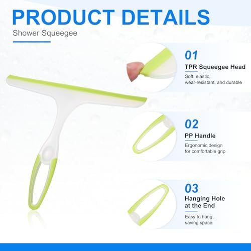 uxcell 2 Pcs Shower Squeegee Glass Doors Mirrors 10" Silicone Hole Green - Image 3