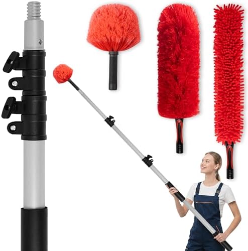 4 FT Duster with Extension Pole, 8 FT High Reach Ceiling Fan Cleaner Duster by SimpleSolutionsforCozyHome