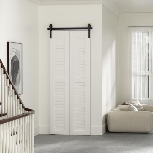 60" Bi-Folding Sliding Barn Door Hardware Track Kit, Smoothly&Quietly, Side - Image 5