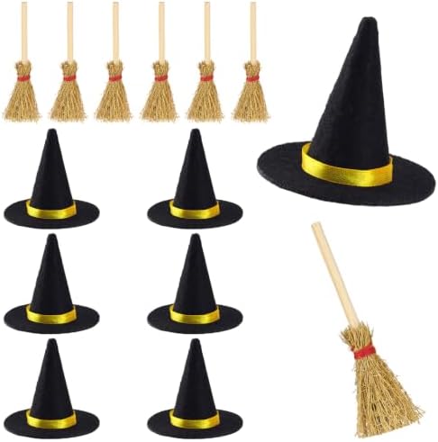 Mini Witch Hats and Brooms Halloween Straw Decorations by Unknown