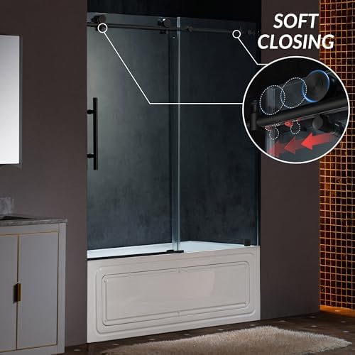 Woodbridge Frameless Single Sliding Shower Doors in Matte Black Finish - Image 2