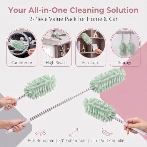 2PCS Telescopic Car Detailing Duster, Flexible Adjustable Cleaning Head - Image 5