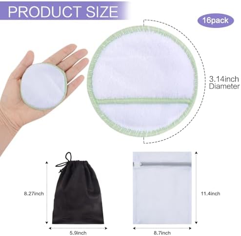 SUNLAND Reusable Makeup Remover Pads, Round 3.15inch, 16 Pack - Image 2