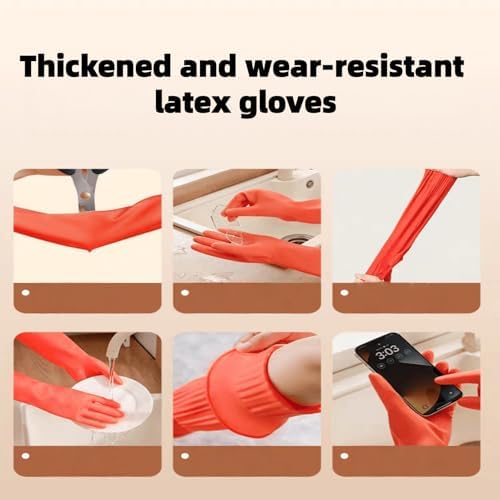 21.7inch Long Sleeve Red Rubber Cleaning Gloves Reusable - Image 4