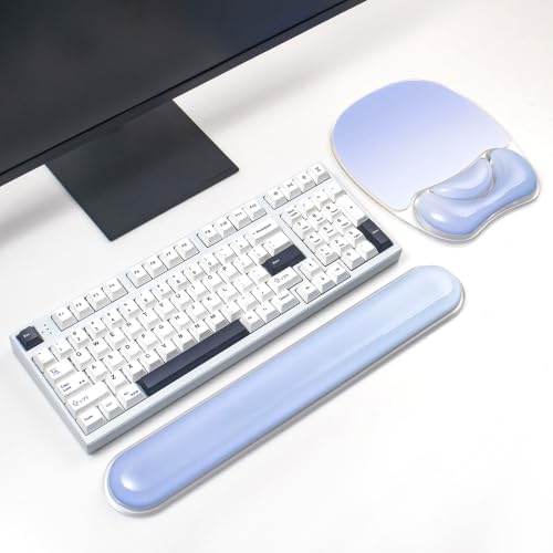 Gradient Blue Keyboard Wrist Rest and Gel Mouse Pad Wrist Support Set by Sumgsn