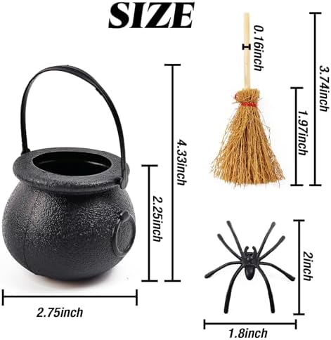 ROYHOO 48PCS Halloween Mini Witch Cauldron Set- 12 Pack Small Plastic Black - Image 2