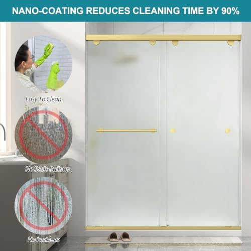 Frameless Double Sliding Frosted Shower Door, 49-54"Wx76"H, 5/16"Brushed Gold - Image 7