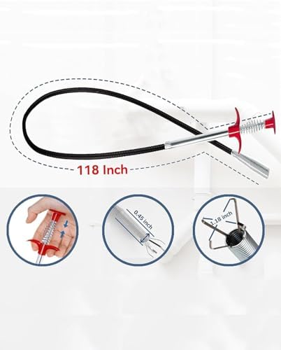 118" Drain Snake Hair Remover Tool, Flexible Clog Remover - Image 3