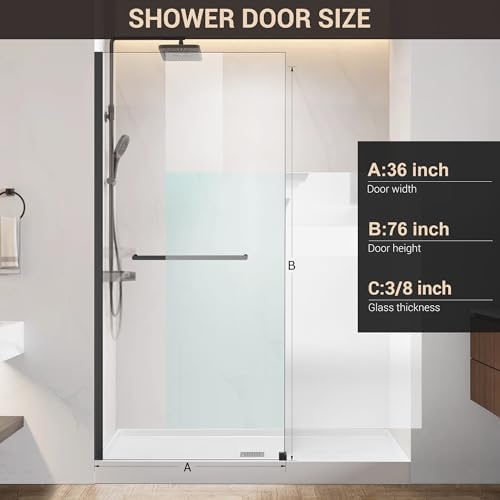 36" W x 76" H Frameless Fixed Glass Shower Door, Matt Black - Image 6