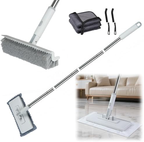 4 in 1 Snap Grip Mini Mop with Squeegee, Floor Scrub Brush with Long Handle by VigilLox