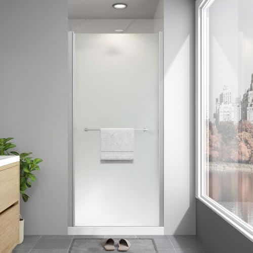 34"-36"W x 72"H Frameless Pivot Frosted Shower Door Brushed Nickel by EASYWORC
