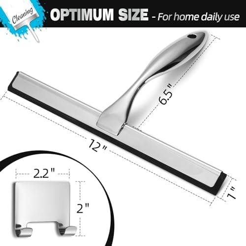 NETANY Shower Squeegee, 12-Inch Silver Squeegee, All-Purpose Stainless Steel - Image 2