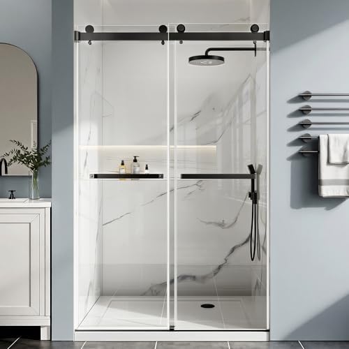 Frameless Stainless Steel Sliding Shower Door, 44-48" W x 76" H by Unknown