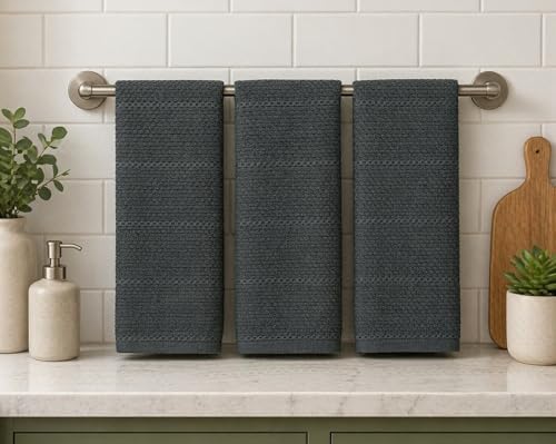 Serafina Home Dark Grey Gray Kitchen Hand Dish Towels: Oversized 28" x 18" - Image 4