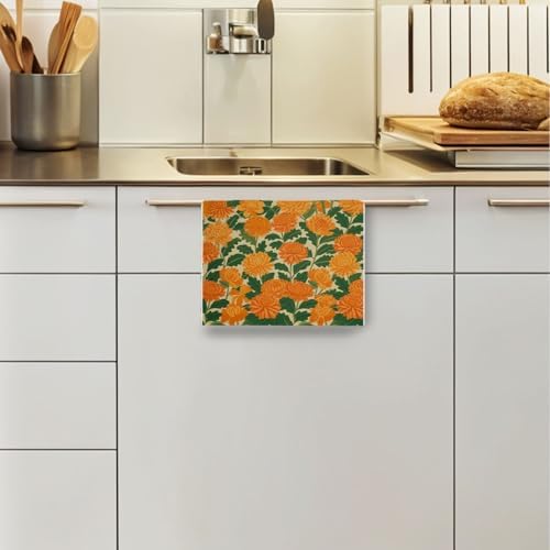 Orange Chrysanthemum Kitchen Towels - Image 3