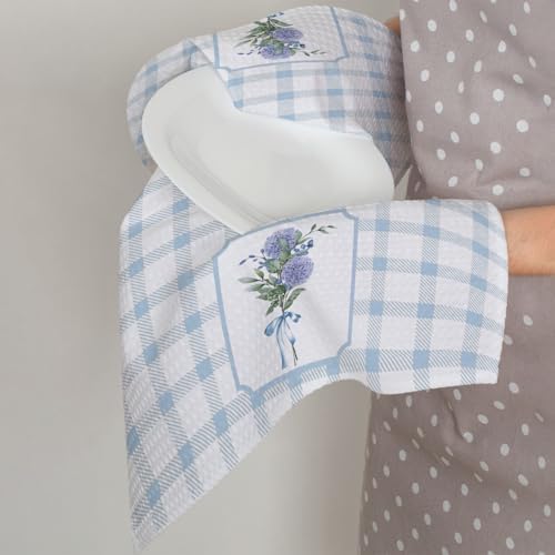 Coquette Blue Hydrangea Gingham Kitchen Towels 16x24 Inch, Preppy Bathroom Decor - Image 4