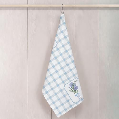 Coquette Blue Hydrangea Gingham Kitchen Towels 16x24 Inch, Preppy Bathroom Decor - Image 5