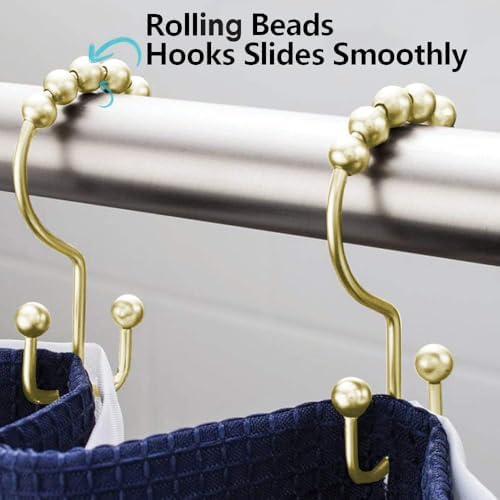 DAWNER Shower Curtain Hooks Rings, Rust Proof Hooks, Metal Easy Glide Double - Image 2